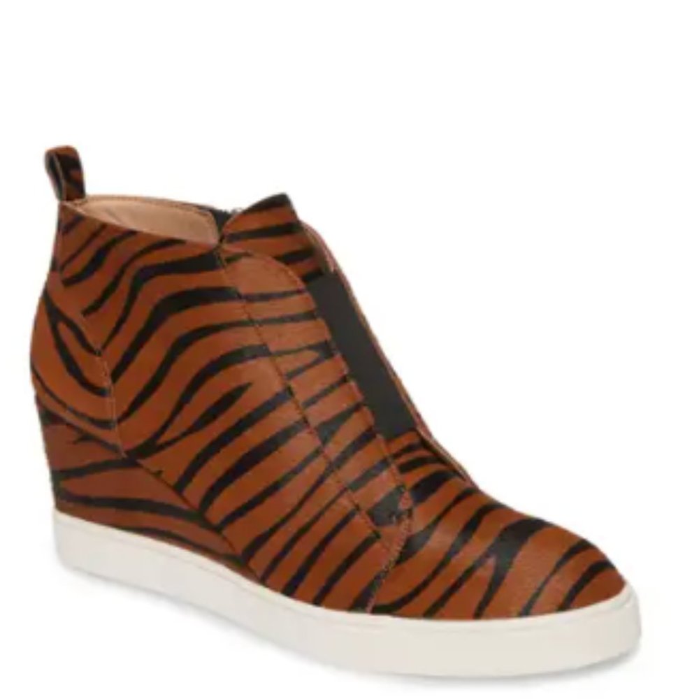 NEW Felicia III Wedge Sneaker CARAMEL/ BLACK CALF HAIR Leather